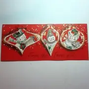 #B98- Vintage Unused Xmas Greeting Card Trio Of Snowmen Singing & Playing Music