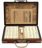 Chinese Mahjong Set - Travel-Size Mahjong Set, Compact Mahjong Game | Professional Mahjong Set with Red Carrying Case, Classic Chinese Version for Beginners and Enthusiasts (21.7cm x 14.5cm x 4cm)