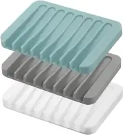 3-Pack Silicone Self-Draining Soap Dishes: Waterfall Drainer Design
