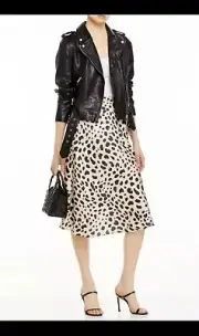 Aqua Silky Satin Leopard Animal Print Midi Slip Skirt Blogger Women’s NWT XS