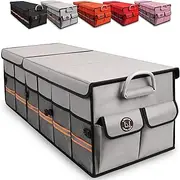 LI LIBZAKI Big Car Trunk Organizer, Cargo Organizer SUV Trunk Storage Non Slip Bottom Waterproof Collapsible Durable Multi Compartments-(Oversize,Gray)