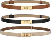 [CUBETA] 3pcs women's skinny leather belt with adjustable silver-tone turn-lock buckle - ideal for dresses, jeans and coats