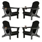 HDPE Folding Adirondack Chair Set 4,All-Weather Resistant Fire Pit Chair Black