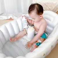 在飛比找蝦皮購物優惠-ins韓風可折疊嬰兒充氣洗浴盆寶寶坐躺傢用兒童遊泳池防滑洗澡