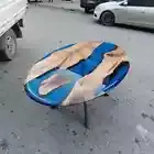 Blue Epoxy Resin Coffee Table Top, Oval Epoxy Center Table Top, Decor
