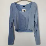 Naked Wardrobe Shimmer Crop Top Size 3X Blue Metallic Shiny Going Out Party