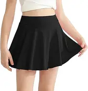 [WISREMT] Girls Skirt Elastic High Waist Tennis Skirt with Shorts Activewear Skorts with Pockets for Athletic Golf Sports 6-12Y