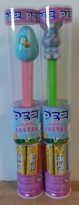 GREY BUNNY & BLUE EGG with FLOWER & BEE PEZ in TUBES ~ NEW 2023