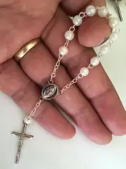40 MiniRosary Off White Baptism Favors/Vintage Silver/Communion Favor/recuerdito