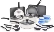BELLA Nonstick Cookware Set with Glass Lids 21 Piece White
