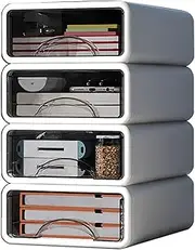 UPAUS Stackable Desk Storage Drawers, 4PCS Vanity Drawer Makeup Container, Versatile Storage Case Desktop Jewelry Cabinet, Plastic Desk Organizer for Office, Home, Bathroom (Small)