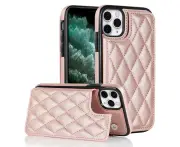 PU Leather Wallet Protector Case for Iphone 11 Pro Max -Rose Gold