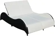 Sun Lounger, Outdoor Sun Lounge Patio Chaise Lounge Reclining Chair Recliner Chair Double Sun Lounger with Cushion Poly Rattan Black