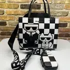 KARL LAGERFELD PARIS Maybelle Black Checkered Karl Cat Crossbody Bag Satchel
