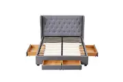 Design Square Modern Fabric Bed Frame W/ 4-Drawers Storage Double Size - Dark Grey