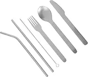 Anneome Stainless Steel Serving Utensils Set Fork Spoon Straws Lightweight Easy to Clean for Occasions