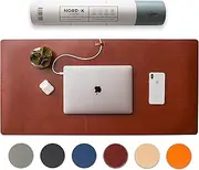 Nordik Leather Desk Mat Cable Organiser (Cognac Brown 89 x 43 cm) Premium Extended Mouse Mat for Home Office Accessories - Felt Vegan Large Leather Desk Pad Protector & Desk Blotter Pads Decor