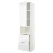 METOD / MAXIMERA hi cab f micro w door/2 drawers, white/Voxtorp high-gloss/white, 60x60x240 cm