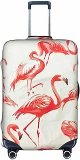 [Pvinnk] Flamingos on white Print Protective Luggage Cover Elastic Washable Suitcase Protector Travel Gear Protector, White, Large
