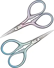 Mini Scissors for Eyebrows, 2 Pcs Eyebrow Scissor, 3.5 in Little Lash Scissors with 2 Leather Cases for Women Trimming, Facial Hair, Eyebrows, Beard, Nose, Moustache (Gradient Pink Blue)