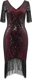 [FAIRY COUPLE] Women’s Flapper Dresses 1920s V Neck Beaded Fringed Great Gatsby Dresss S067