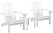 [Gardeon] Beach Chair Wooden Outdoor Table and Chairs Camping Adirondack, Patio Furniture Lounge Setting Armchair Garden Pool Backyard Deck, with Coffee Table White Set of 3