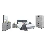 Queen 5 Pcs Bedroom Suite Fabric Upholstery MDF Combination of Black & Cement Colour