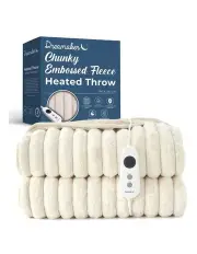[Dreamaker] Chunky Embossed Fleece Electric Heated Throw Blanket in Natural