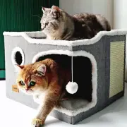 Large Cat Bed for Indoor Cats, Foldable Cat Cave anti Anxiety Cat House Cube wit