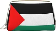 Palestine Flag Leather Hand-Held Zipper Makeup Bag Cute Make Up Case Large Wide-Open Pouch Pen Case, White, One Size