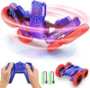 DEERC Spider Remote Control Car - Double Sided Mini RC Stunt Car, 360°Rotating 4WD Off-Road RC Cars with Headlights 2.4Ghz Indoor/Outdoor Rechargeable Toy Car for Boys Age 6+ Birthday Xmas Gift