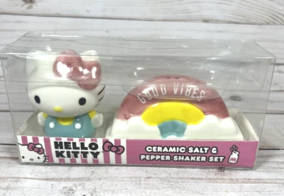 Hello Kitty Ceramic Good Vibes Salt & Pepper Shaker Set Rainbow Sanrio NEW