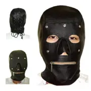 PU Leather Removable Eye-Pad Zip-Mouth Head Mask Gimp Hooded Headgear New