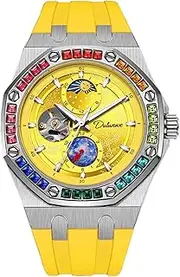 [DAXIAOYU] Men Watch Automatic Hand-Winding Wristwatch Fashion Starry Sky Luminous Design Moon Phase Mechanical Watches Color Diamond Big Dial