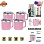 14 oz Insulated Coffee Mug with Handle - Stainless Steel Travel Tumbler - 4 Pack
