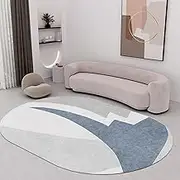 Nordic Design Living Room Playroom Bedside Dining Floor Large Rug 90x160cm Oval Non Slip Rugs for Balcony Kitchen Sofa Decor Floor Mats Grey Blue(2.6ft×5.2ft/80×160cm)