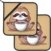 2 Pack Pot Holders for Kitchen Heat Resistant Potholders Yoga Sloth Coffee Pot Holders Set Washable Hot Pads with Loop Non Slip Potholders for Cooking Baking BBQ Microwave 8 x 8 Inch
