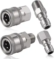4pcs Pressure Washer Coupler, NPT 1/4 Inch Stainless Steel Quick Connect Fittings Male Female Pressure Washer Accessories with Internal External Thread (Silver)