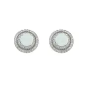 Bevilles October Birthstone Sterling Silver Synthetic Opal & Cubic Zirconia Halo Earrings Stud