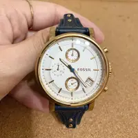 在飛比找PopChill優惠-[二手] FOSSIL ES3838 玫瑰金深藍真皮手錶 三