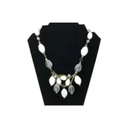 Avon Layered Necklace Statement White Clear Beads Gold Tone Bib