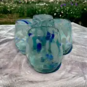 Hand Blown Stemless Wine Glass | White and Blue Snow Design