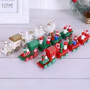 3pcs Wooden Christmas Train Set, Christmas Mini Wooden Train with 4 Carriages, Red White Green Train for Kids Kindergarten Decorations