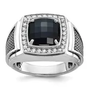 14k White Gold with Black Rhodium Men's Onyx and 1/4 carat Diamond Complete Ring