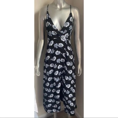 LUCCA Midi Wrap Dress Black Floral Low Back Small HIGH QUALITY Lined NWT$139