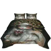 Scary Fantasy Art Medusa Girl and Her Cat Coverlet