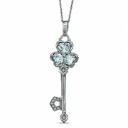 Aquamarine and Natural Diamond Accent Clover-Top Key Pendant in Sterling Silver