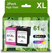 61XL Ink Cartridge Black and Color Combo Pack Replacement for HP Ink 61 61XL for Deskjet 1000 1010 1015 1510 2000 2050 2510 3000 Envy 4500 4509 5530 Officejet 2620 4630 Printer(1 Black 1 Tri-Color)