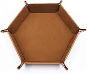 2 Pack Folding Hexagon Tray - Metal Dice Rolling Tray for RPG, DND and Other Table Games, Holder Storage Box (Brown)