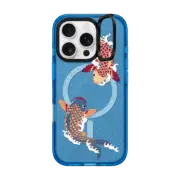 iPhone 16 Pro Impact Ring Stand Case MagSafe Compatible koi fish Japanese tattoo style transparent pattern